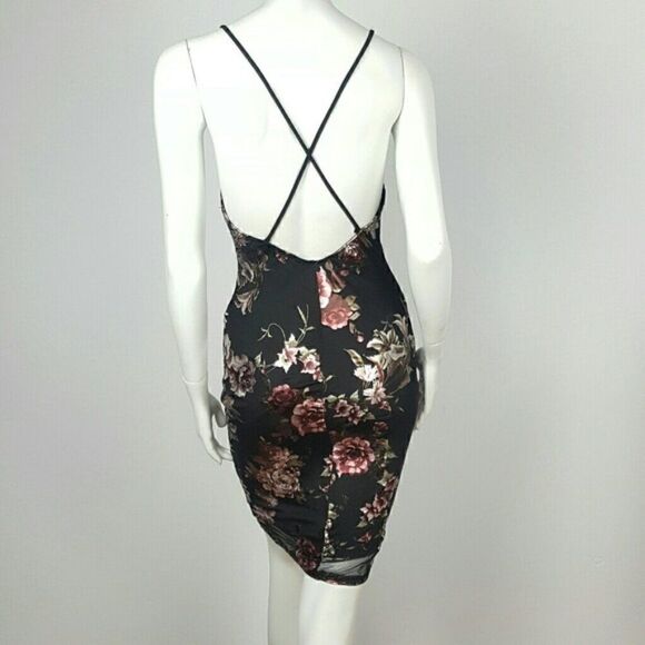 PRIVY Women's Sheath Mini Dress Black Flower Print - Picture 4 of 6